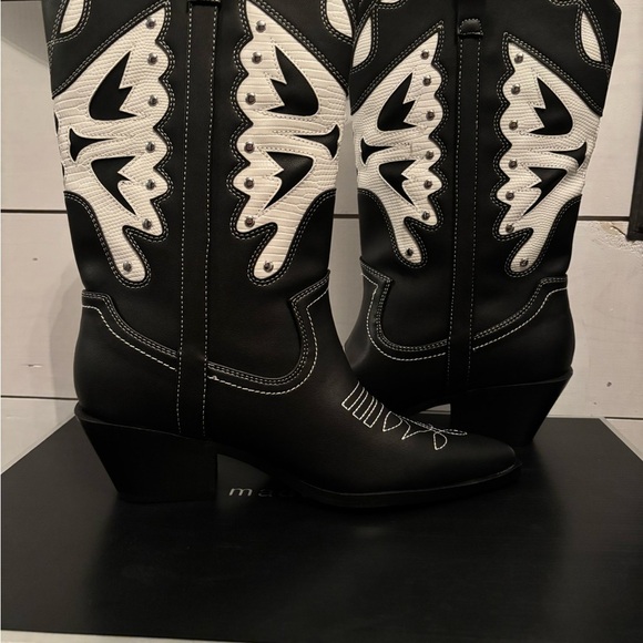 New Madden Girl Saloonn women's western cowboy boot black/white stitching - Picture 4 of 6